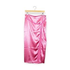 Free People Dakota Satin Pink Midi Aurora Skirt Size 4